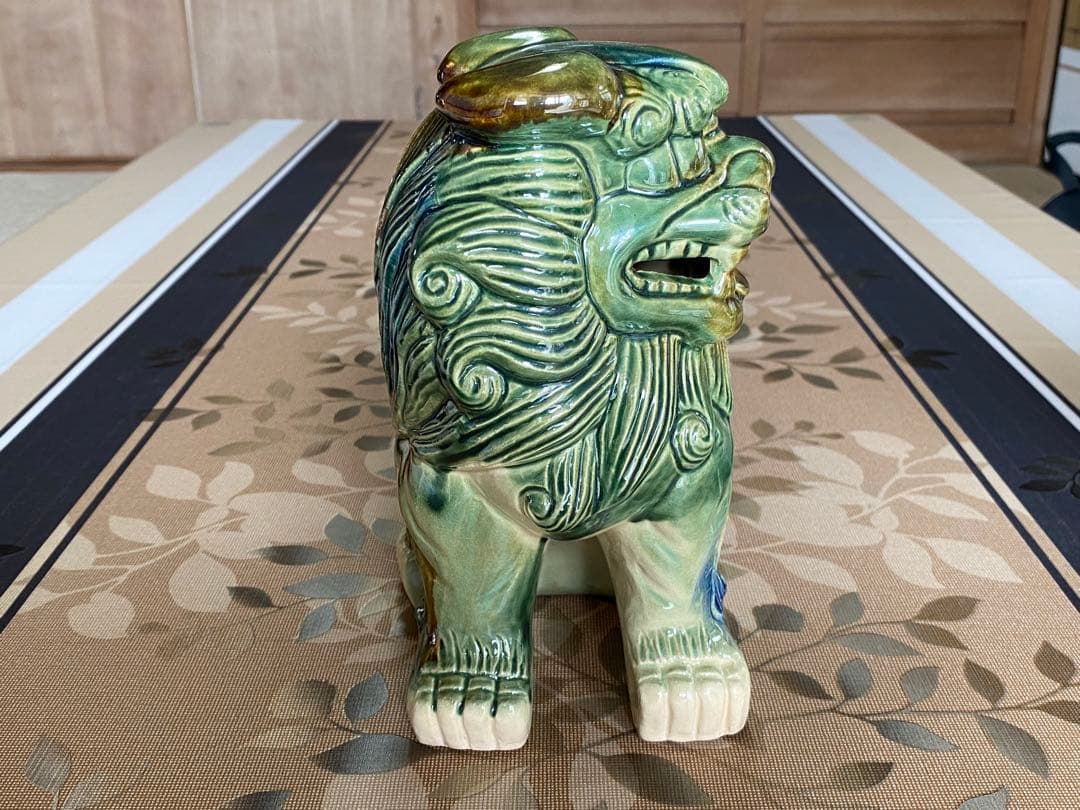 【希少】陶器製 碧青シーサー2体（1体タテ22cmヨコ22cm奥行14cm）