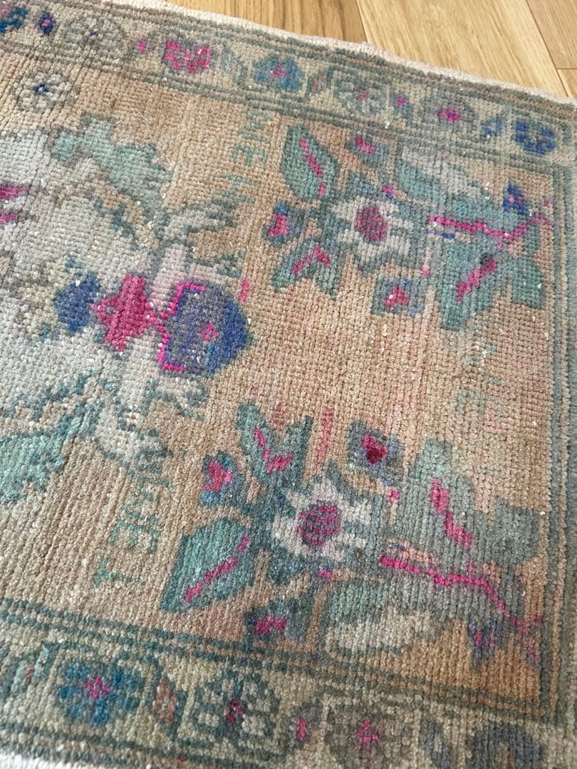 トライバルデザイン ウールラグ 約50×103cm ヴィンテージラグ