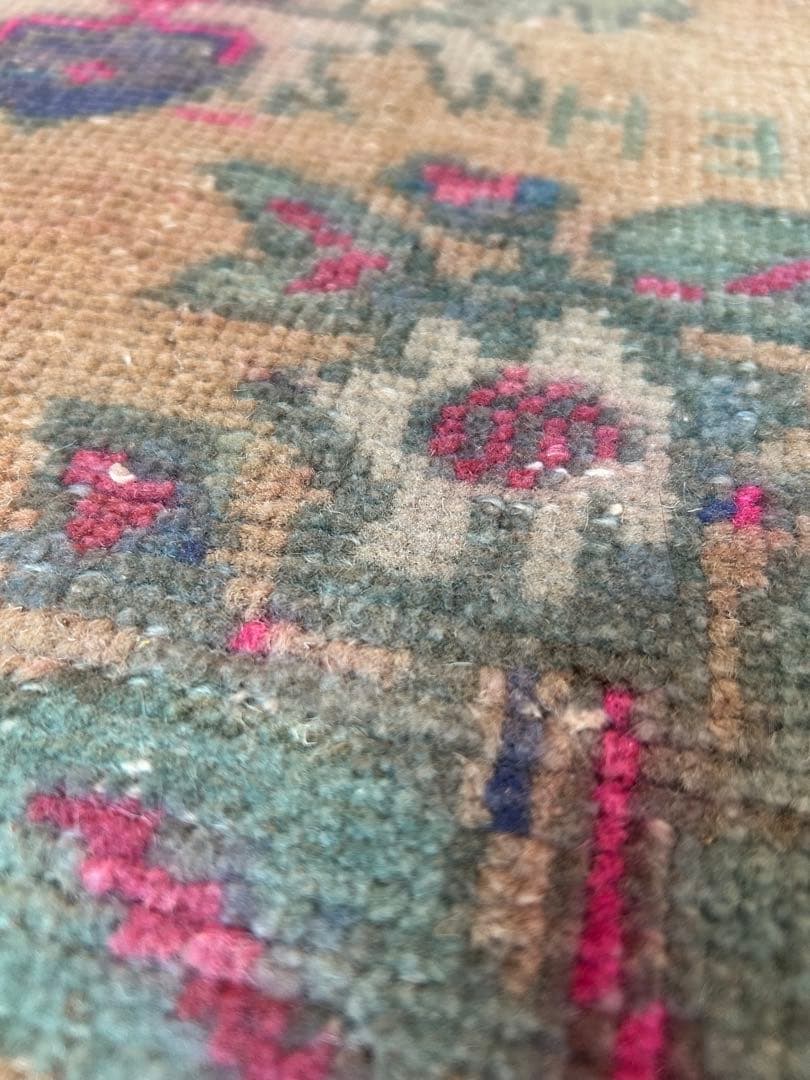 トライバルデザイン ウールラグ 約50×103cm ヴィンテージラグ