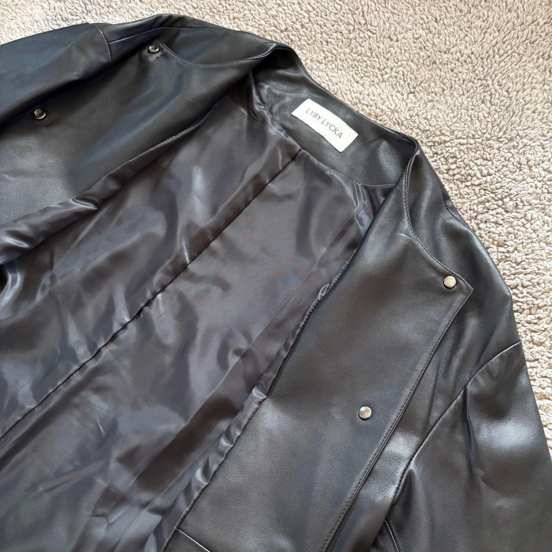 LYBY LYCKA 羊革ノーカラーレザージャケット 11AR ブラック 軽量
