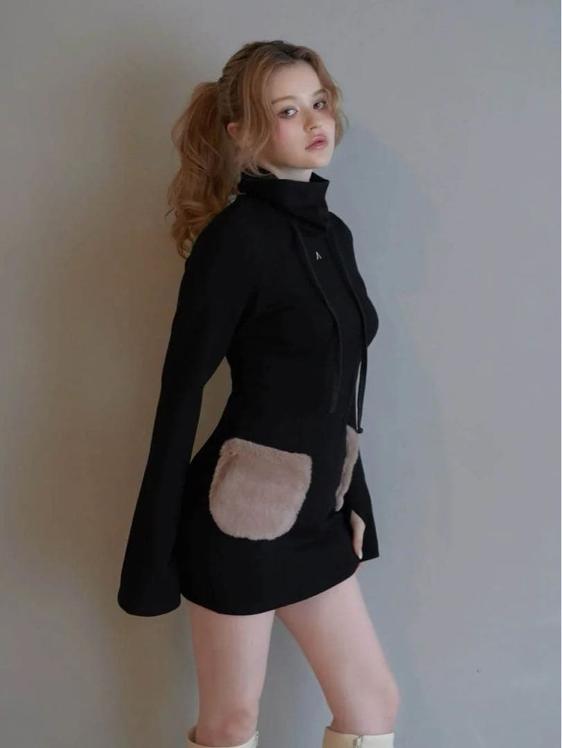 ワンピース Fur pocket mini dress andmary