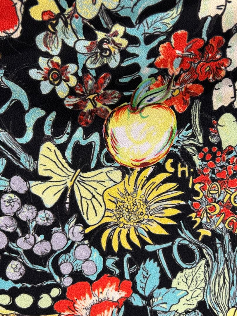 着物　振袖　Tsumori Chisato 黒地 鳥　リス　花 ポリエステル