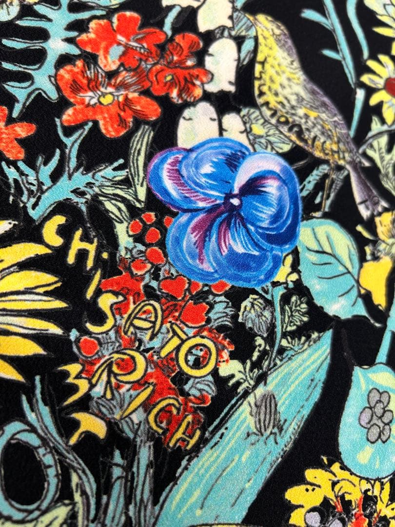 着物　振袖　Tsumori Chisato 黒地 鳥　リス　花 ポリエステル