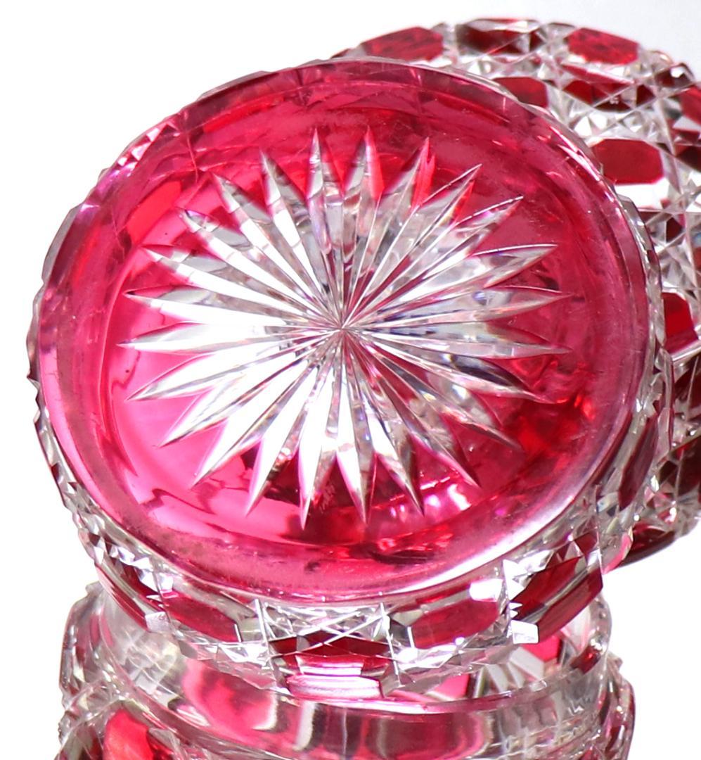 オールド・バカラ 珍品 切子装飾 ディアマン・ピエーリー 赤紫色被せ 蓋物