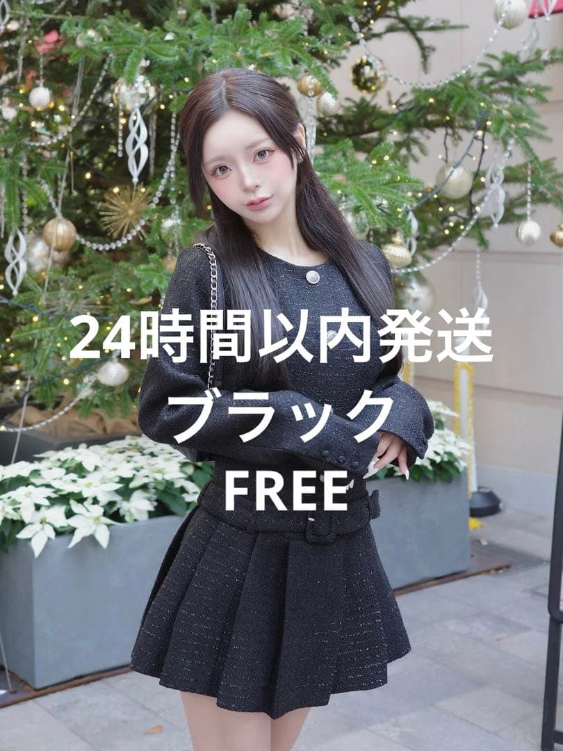 Darich ダーリッチ ボックスプリーツツイードミニワンピース ブラック