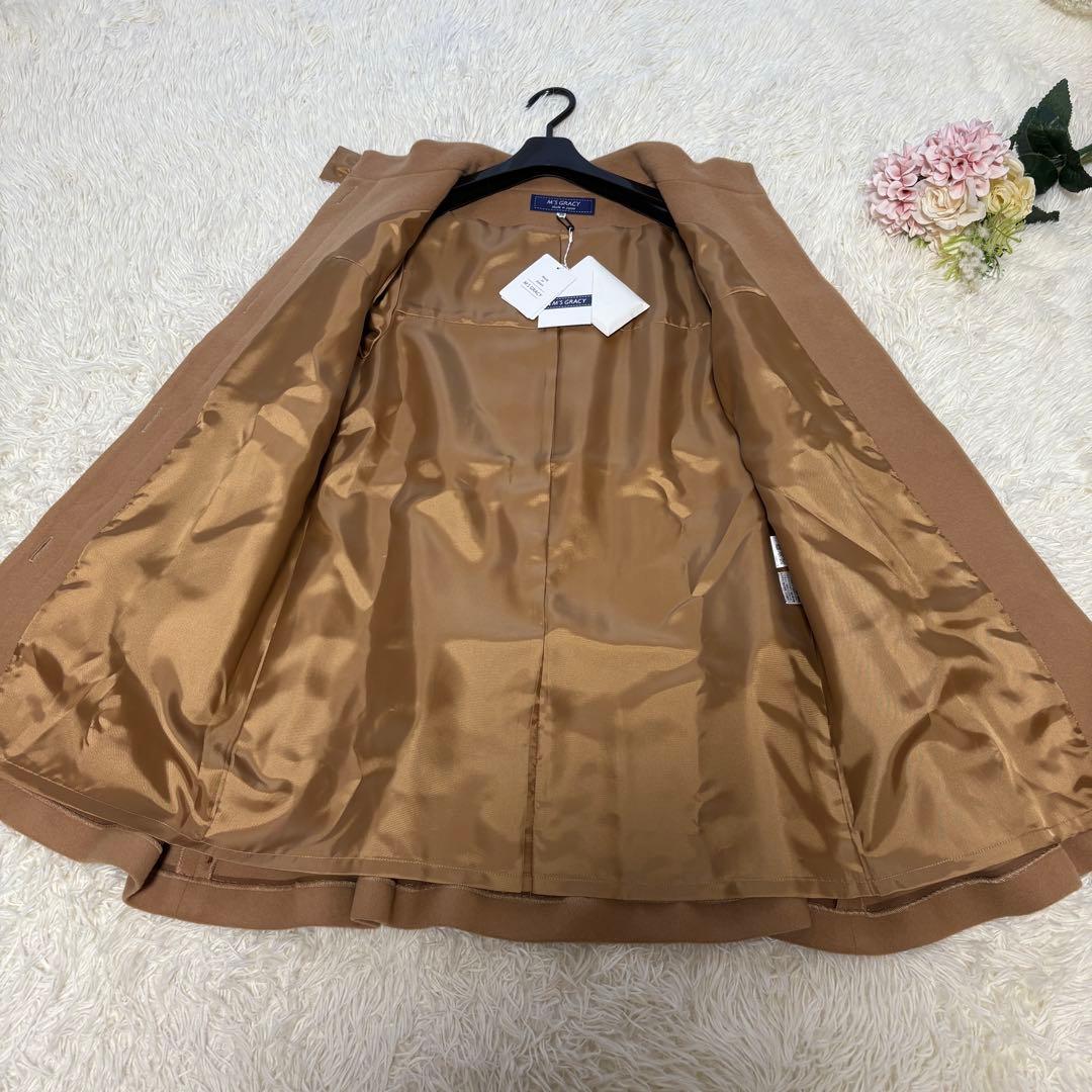 【新品同様　タグ付き】リボン　ウール　ステッチ　コート　ベージュ　38