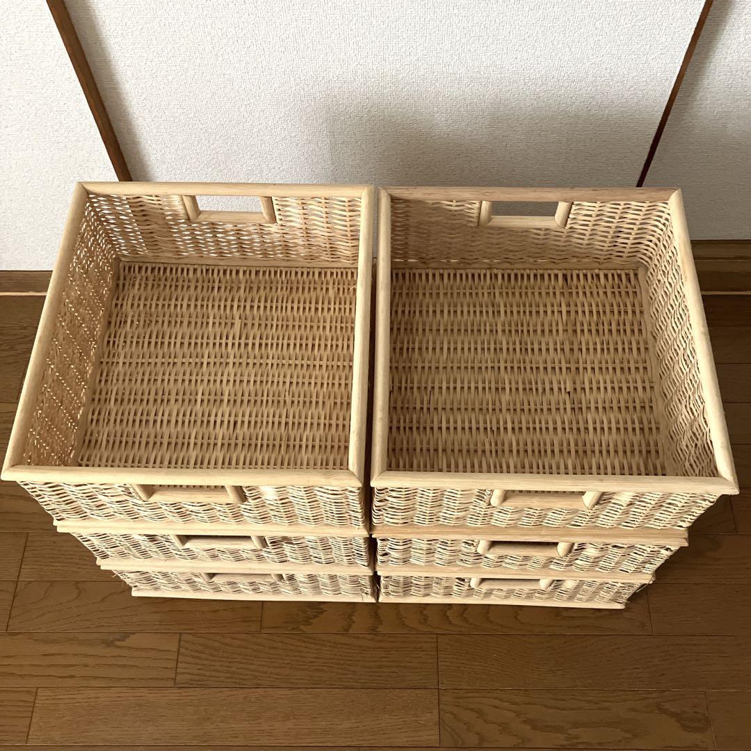 【無印良品】6個セット　重なるブリ材角型バスケット・中　35×37×16