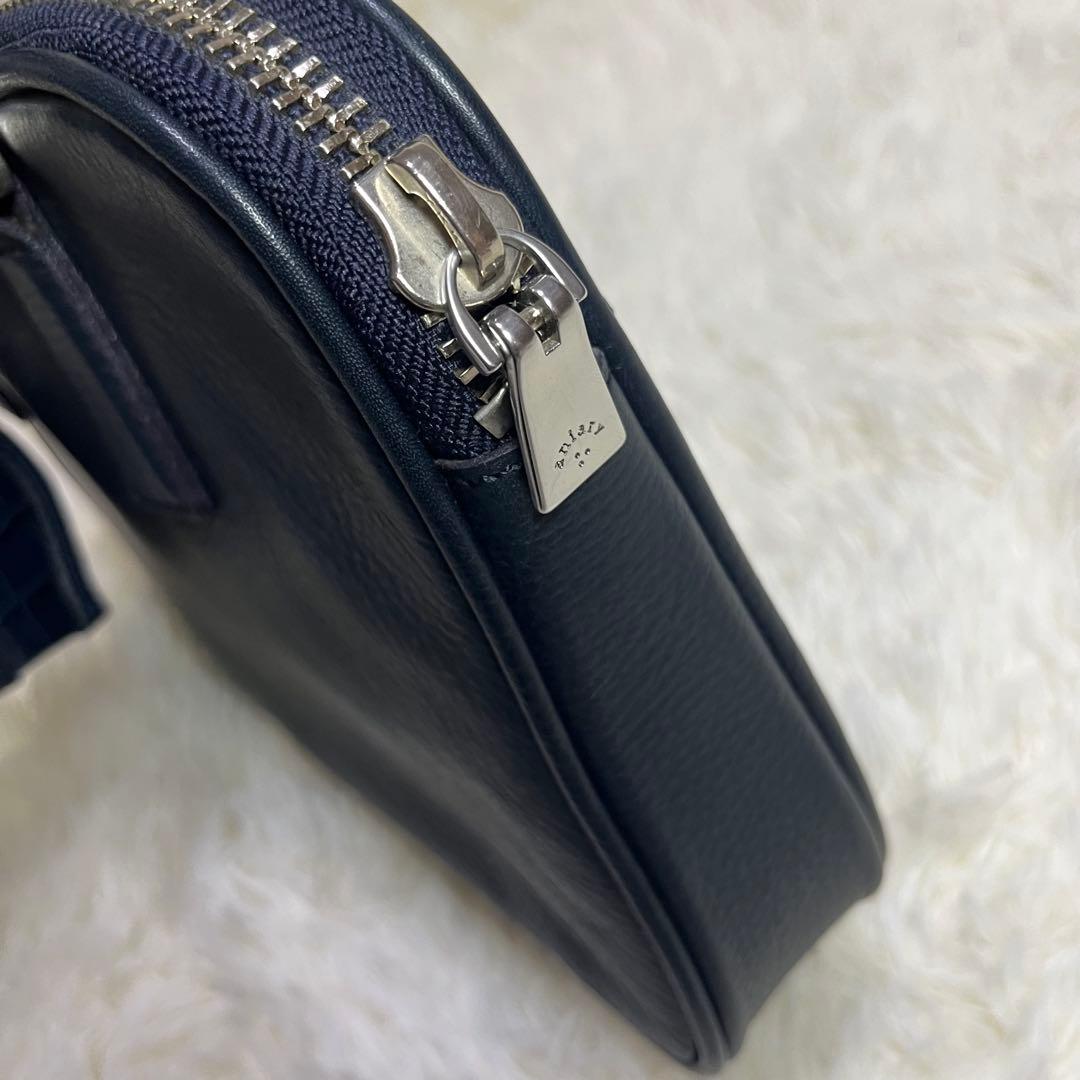 美品　アニアリ　ミニブリーフケース　セカンドバッグ　ネイビー　レザー