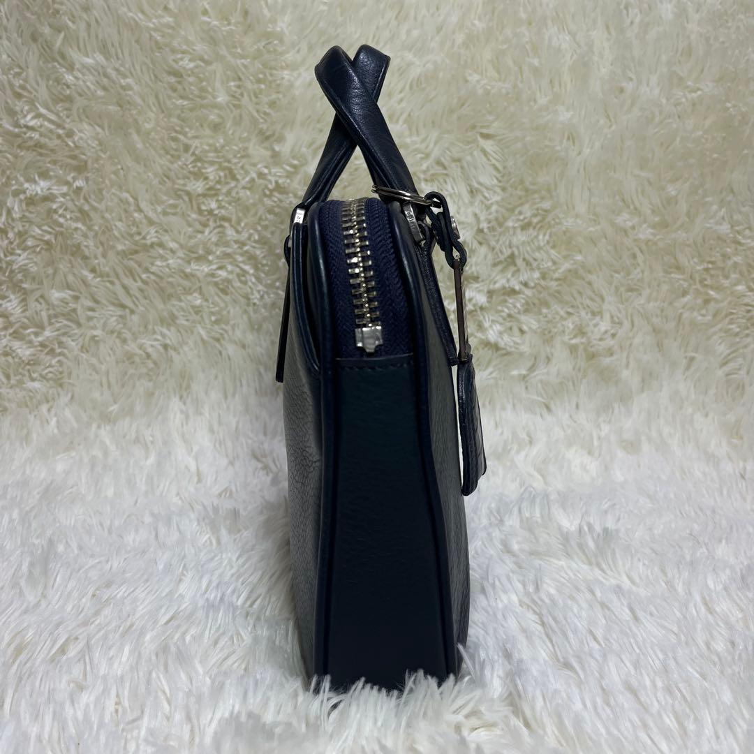 美品　アニアリ　ミニブリーフケース　セカンドバッグ　ネイビー　レザー