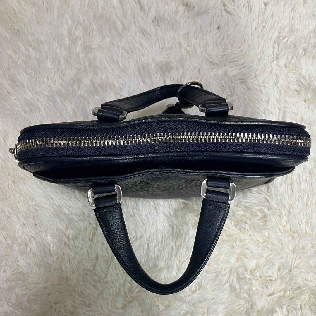 美品　アニアリ　ミニブリーフケース　セカンドバッグ　ネイビー　レザー