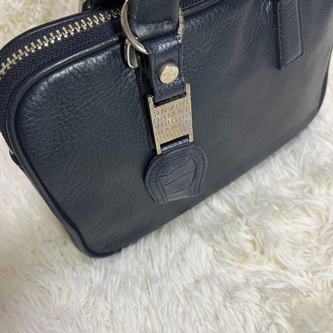 美品　アニアリ　ミニブリーフケース　セカンドバッグ　ネイビー　レザー