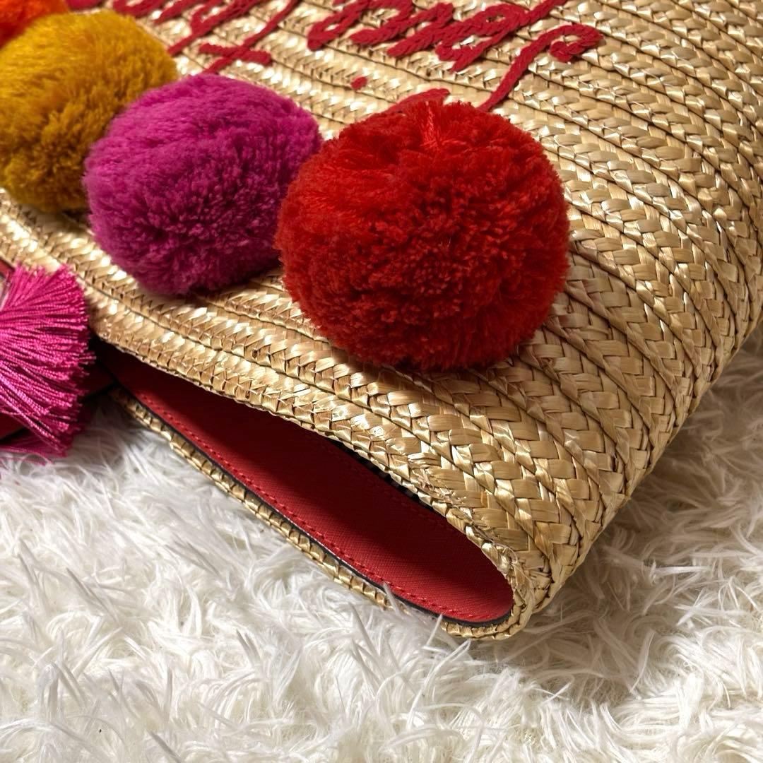 【極美品】kate spade ケイトスペード　かごバッグ　ポンポン　夏