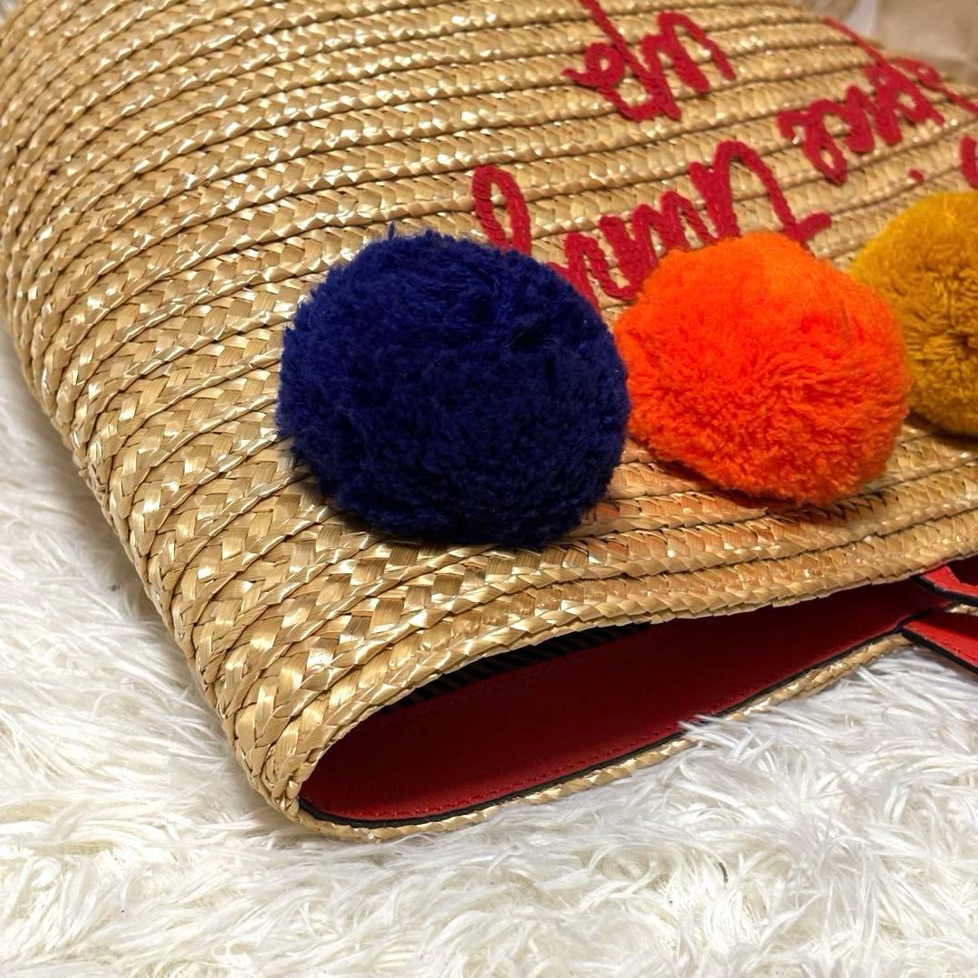 【極美品】kate spade ケイトスペード　かごバッグ　ポンポン　夏