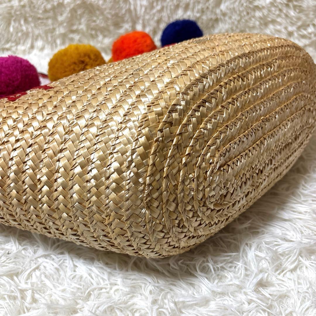 【極美品】kate spade ケイトスペード　かごバッグ　ポンポン　夏