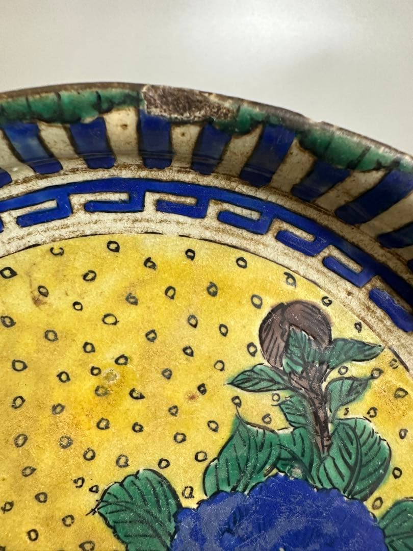 古九谷 花紋 皿 幅19cm 時代