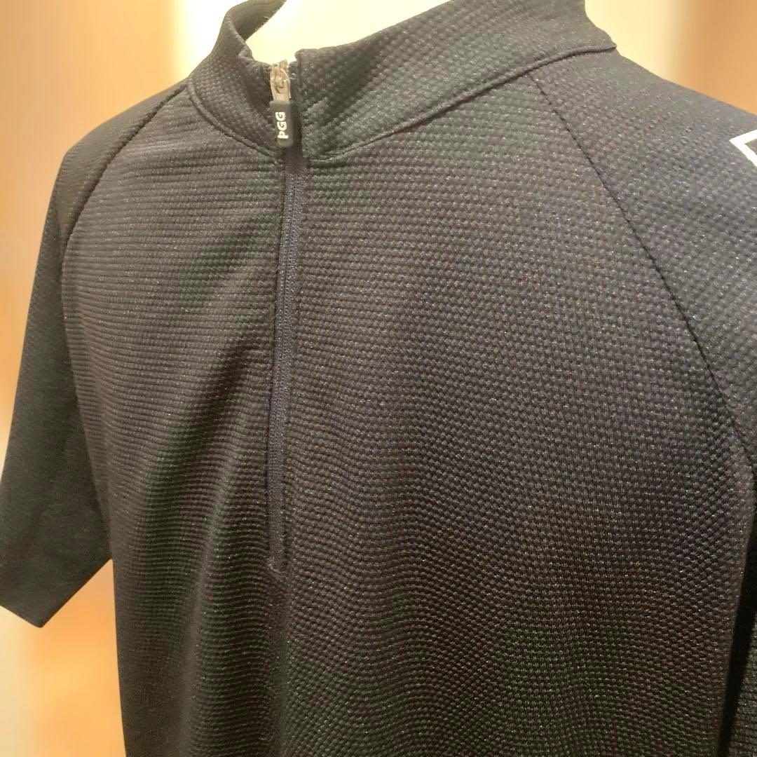 ＊PGG (パーリーゲイツ)メンズ　半袖ハーフジップ　半袖シャツ ブラック