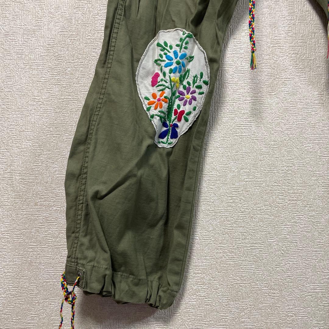 刺繍デザイン オリーブグリーン ミリタリーパンツ