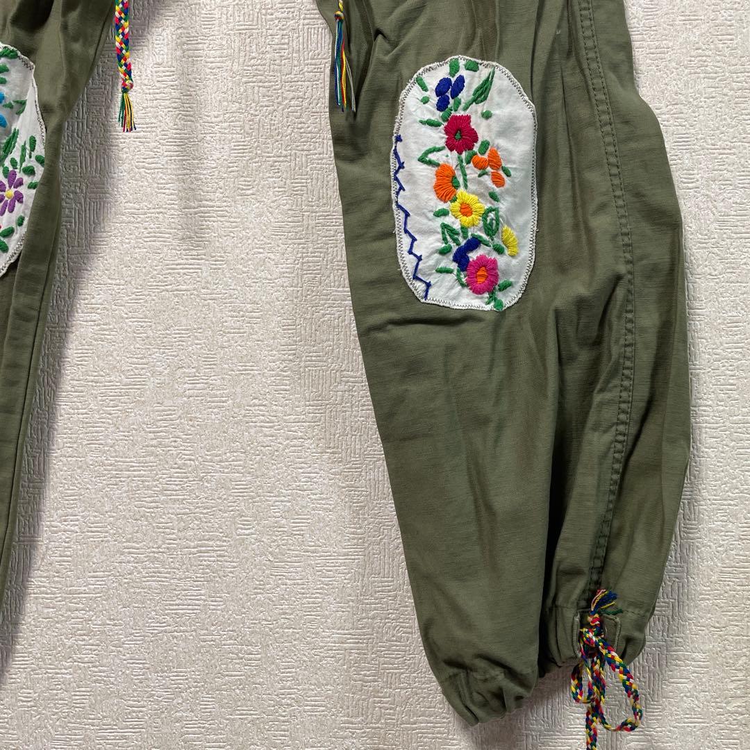 刺繍デザイン オリーブグリーン ミリタリーパンツ