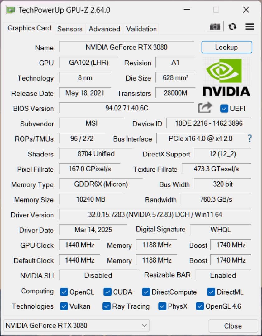 グラフィックボード・グラボ・ビデオカード MSI GeForce RTX VENTUS 3X 10G OC LHR