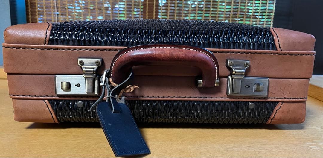 専用　漆塗り柳行李アタッシュケース編み込みビジネスバッグ 黒茶