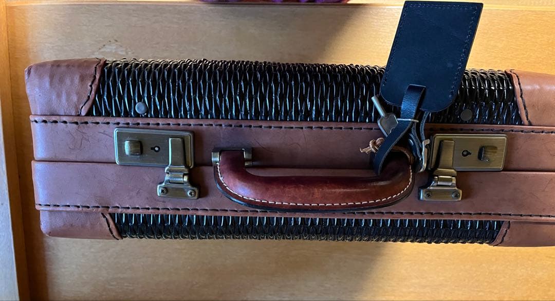 専用　漆塗り柳行李アタッシュケース編み込みビジネスバッグ 黒茶