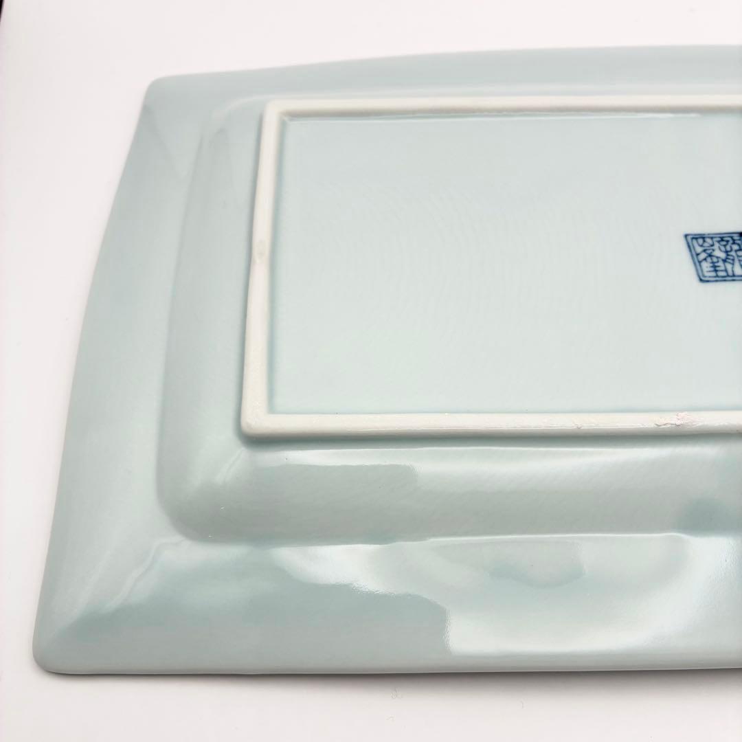 【未使用品】有田焼 龍峰窯 味楽染付長角皿揃 5枚セット 吉祥模様