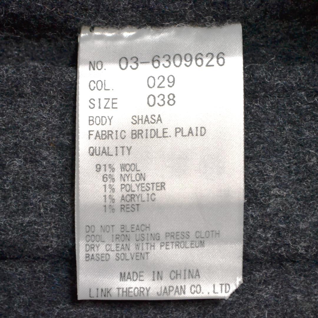 【極美品】theoryセオリー ウール混オーバーサイズチェックノーカラーコートM