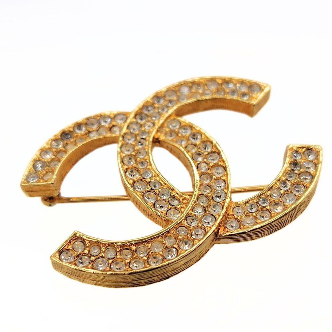 シャネル ココマーク ピンブローチ ヴィンテージ ゴールド ラインストーン