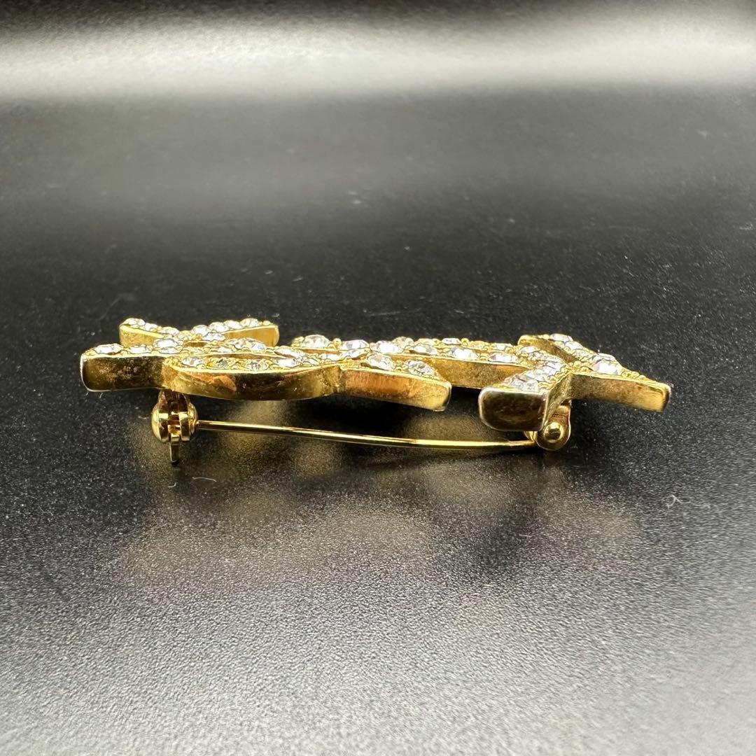 未使用級✨　YSL　イヴ・サンローラン　ブローチ　ラインストーン　ロゴ　971