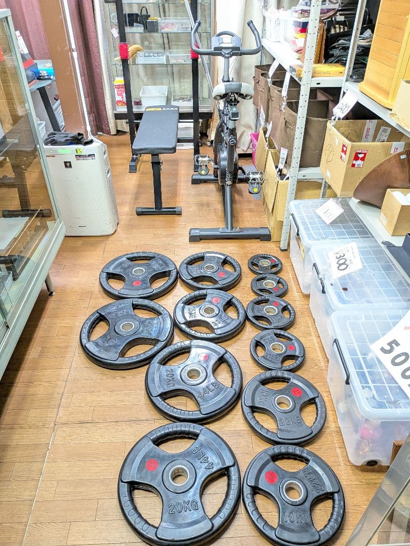 東京都八王子市手渡しのみ筋トレセットバーベル、プレート155kg、台、バイク