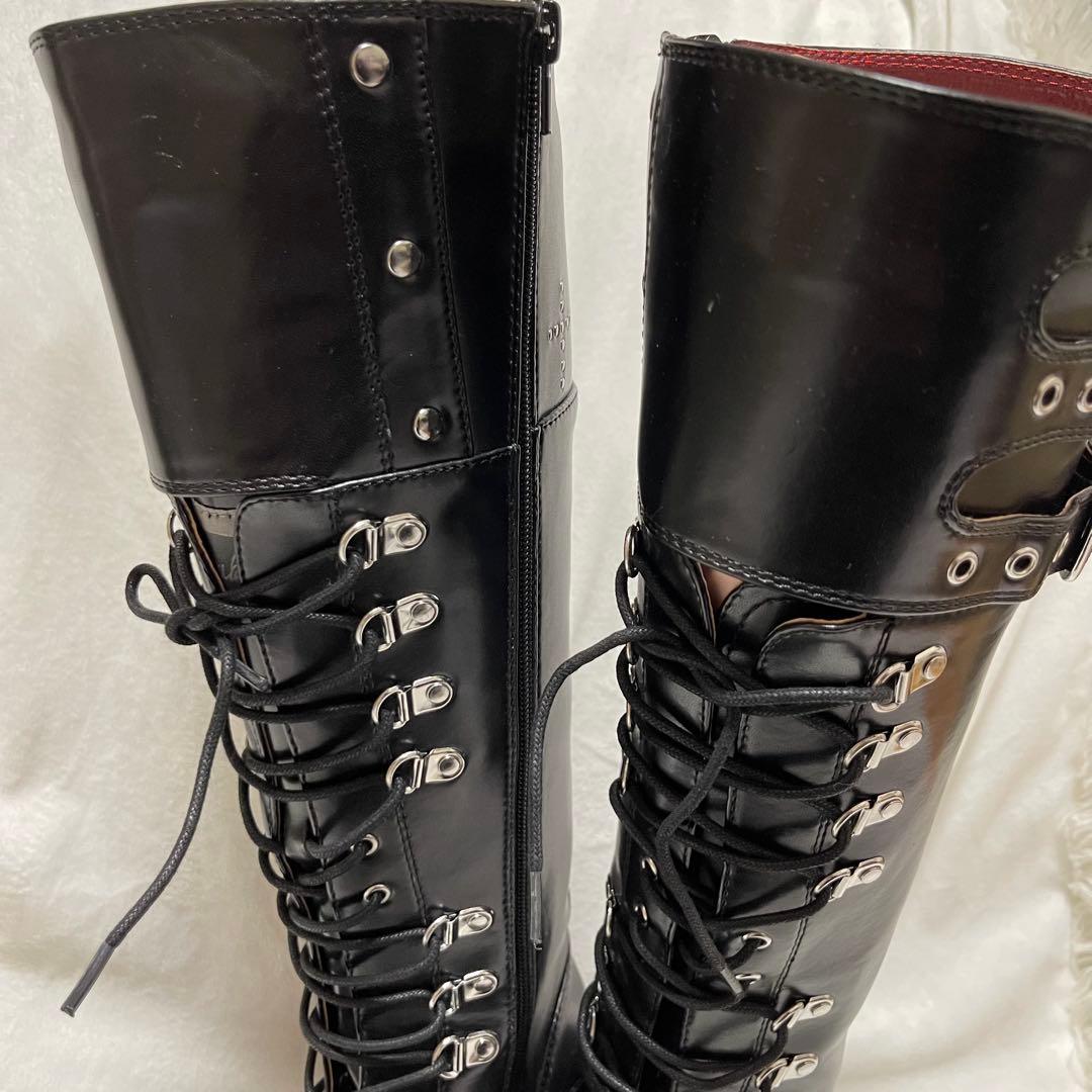 限定品 YOSUKE ヨースケ 厚底 地雷 レースアップ ロングブーツ ベルト