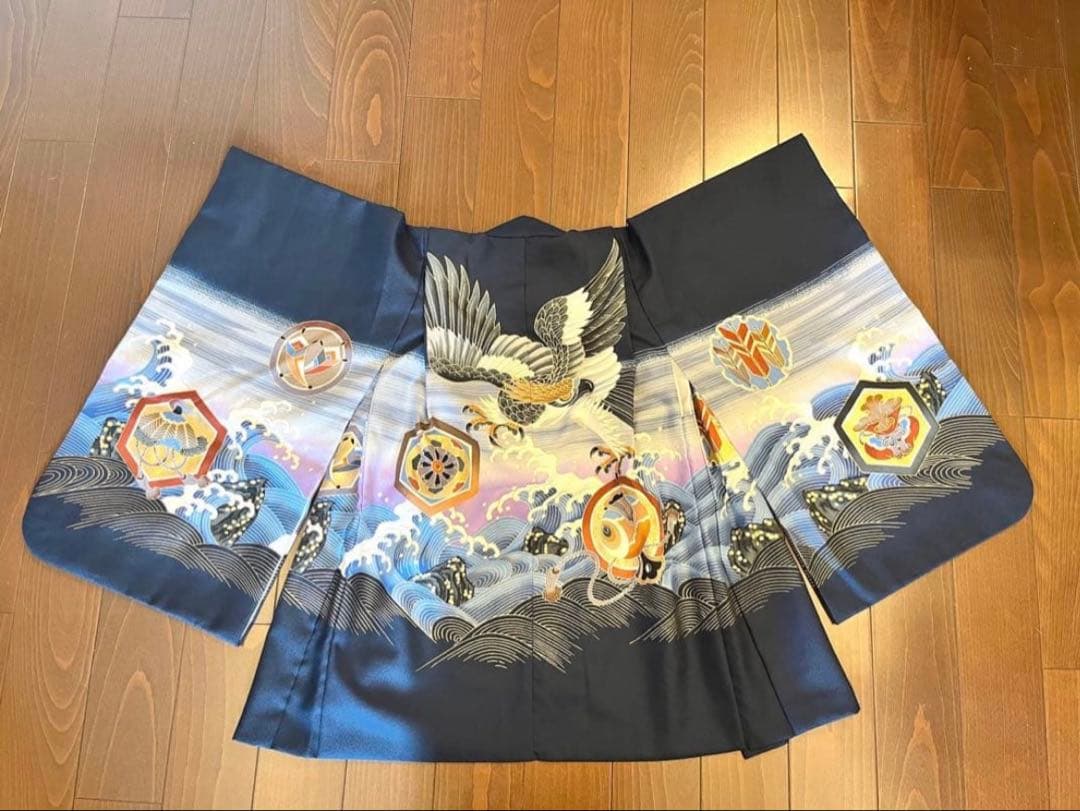 七五三 祝い着 鷹と波模様　5歳　袴　衣装　男の子