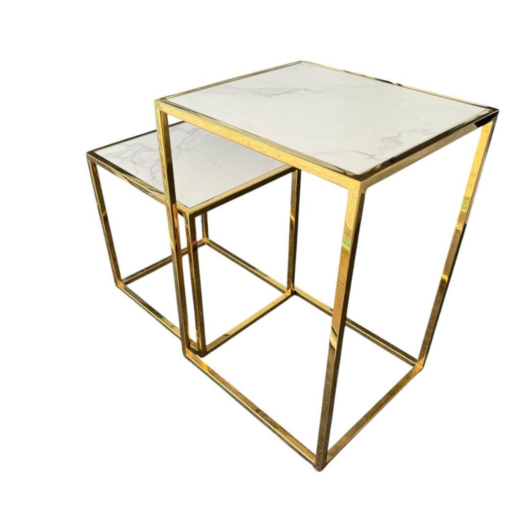 Francfranc レーヌ ネストテーブル2 マーブル×ゴールド 1118-1