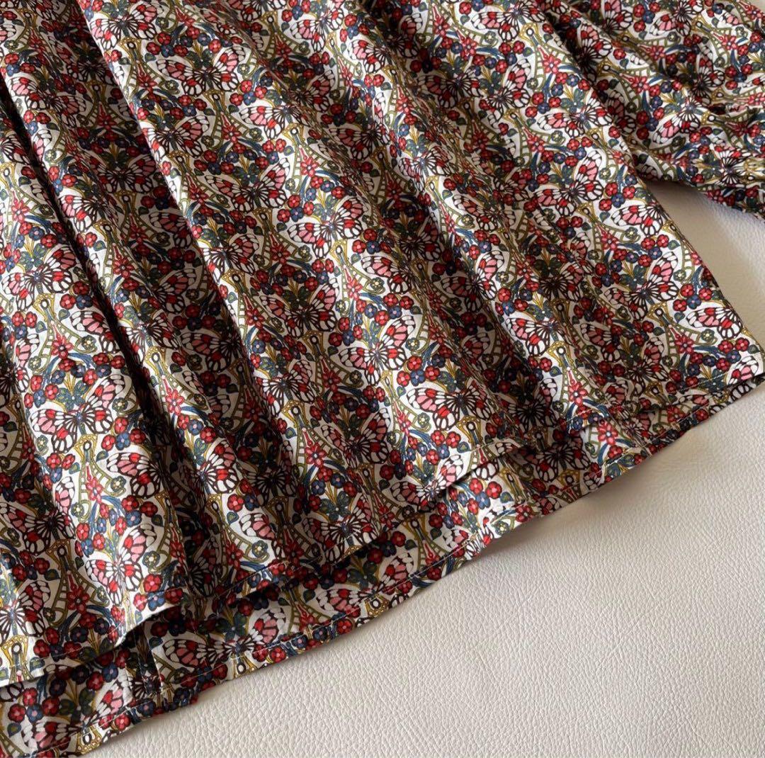 b1466＊ FITH リバティ ヨーク切替 ギャザーブラウス モリスバタフライ