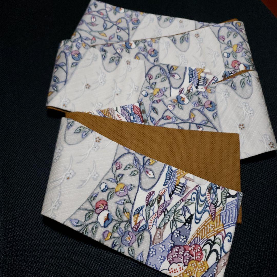 半幅帯 紅型ちりめん× 蚊絣紬 正絹 リバーシブル