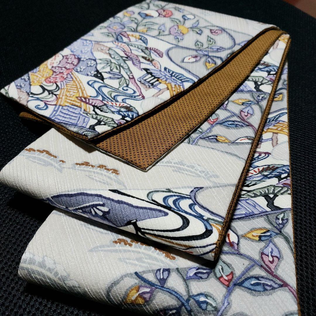 半幅帯 紅型ちりめん× 蚊絣紬 正絹 リバーシブル