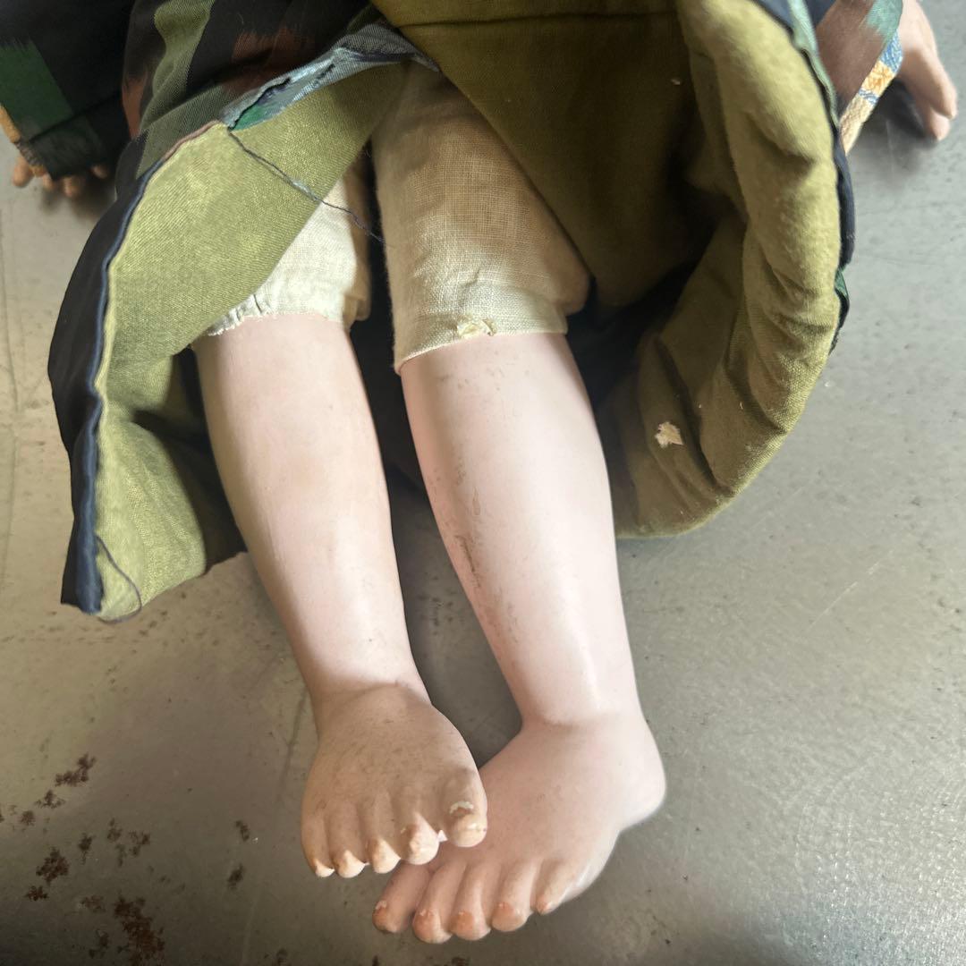 ヴィンテージ　市松人形 男の子　黒と緑の模様