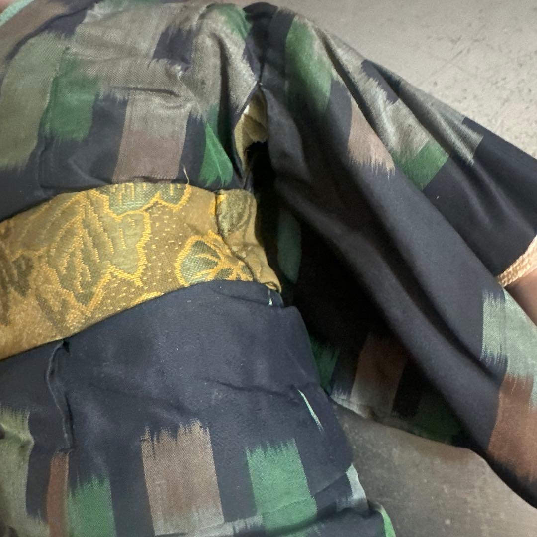 ヴィンテージ　市松人形 男の子　黒と緑の模様