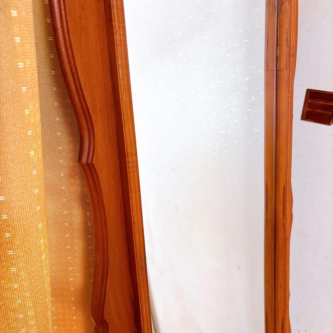 アンティーク サンミラー 木製フレーム 壁掛け鏡 ウォールミラー 姿見 等身鏡