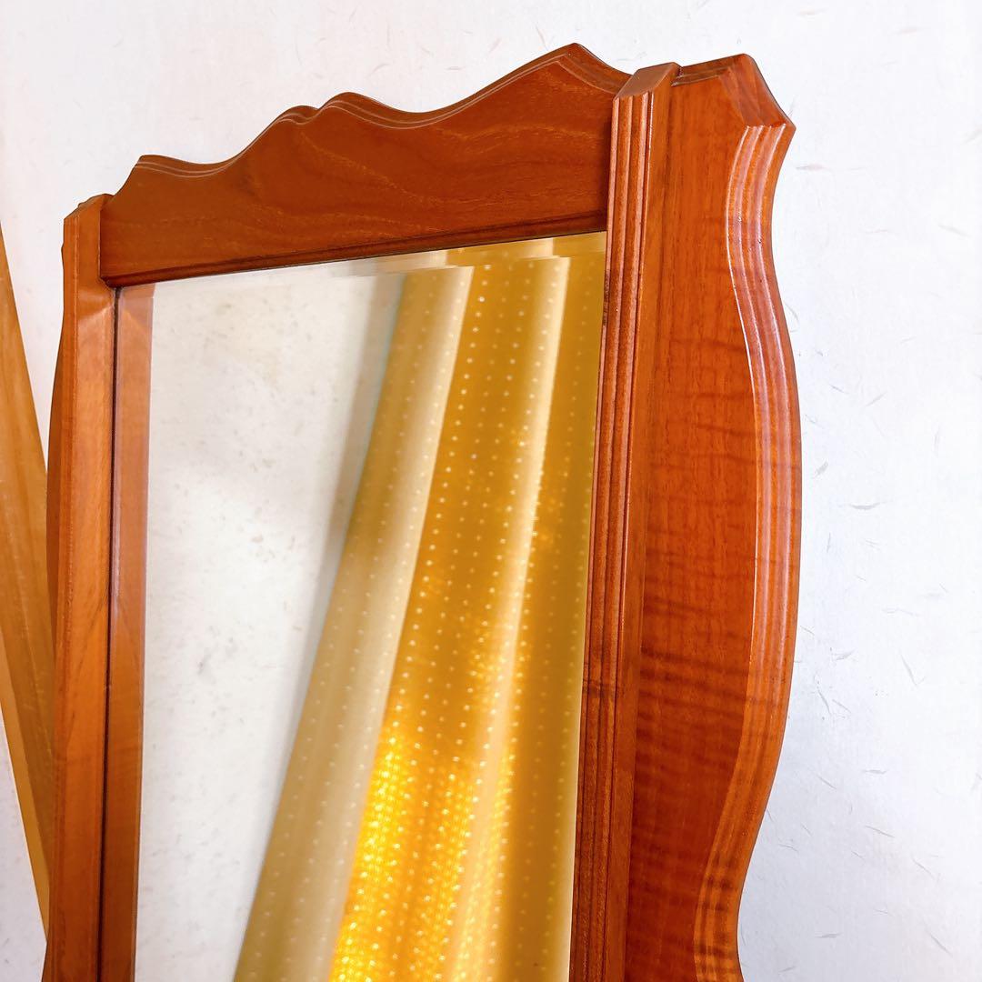 アンティーク サンミラー 木製フレーム 壁掛け鏡 ウォールミラー 姿見 等身鏡