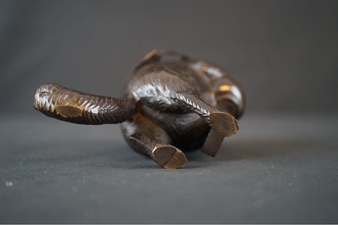 竹仙 銘 銅製 瓢箪持ち狸 置物 重さ約2kg 金属 美術 芸術 工芸品 飾り