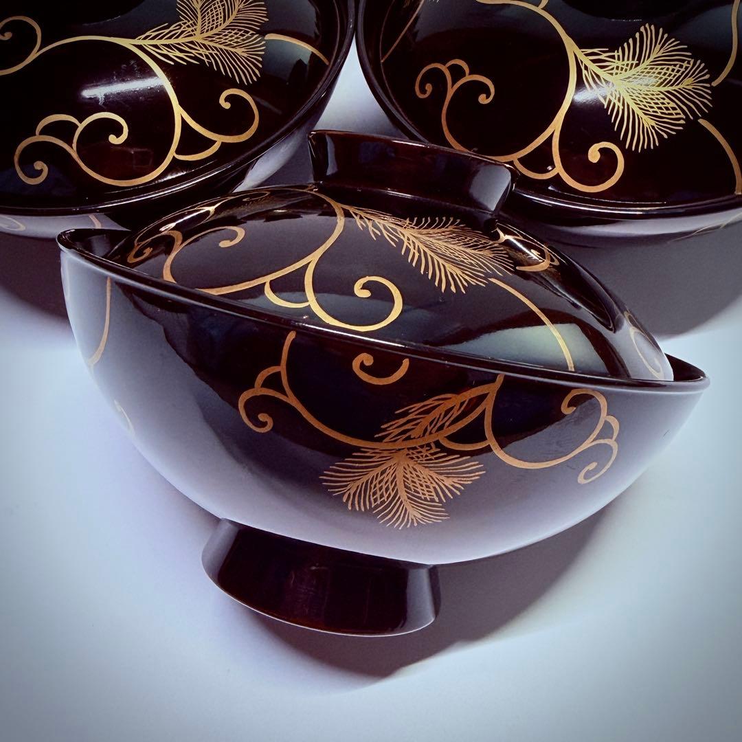 漆器　輪島塗　沈金　金蒔絵　羽　亀　鳳凰　木製　蓋付椀　お煮物椀　吸物椀　10客