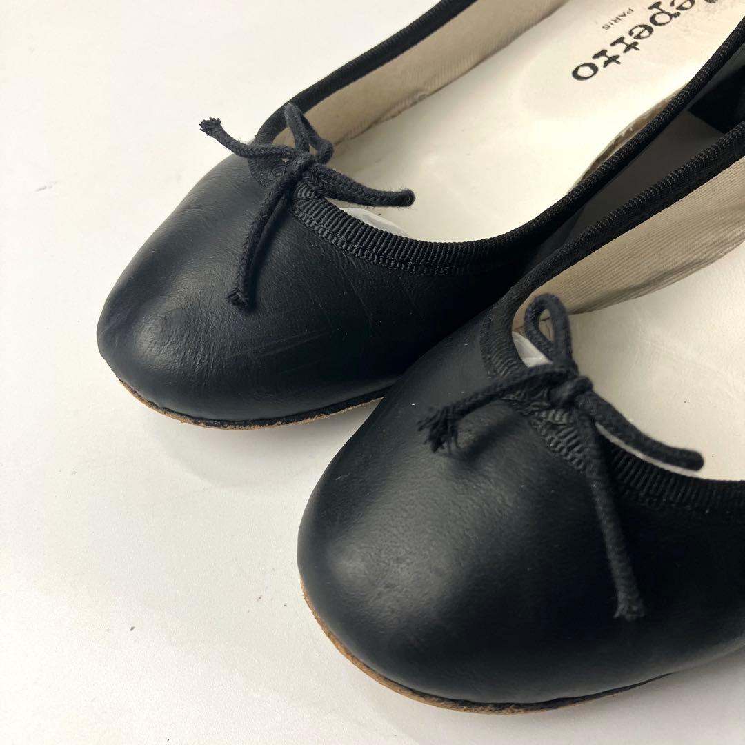 【美品】repetto カミーユ　リボン　バレエシューズ　太ヒール　黒　36