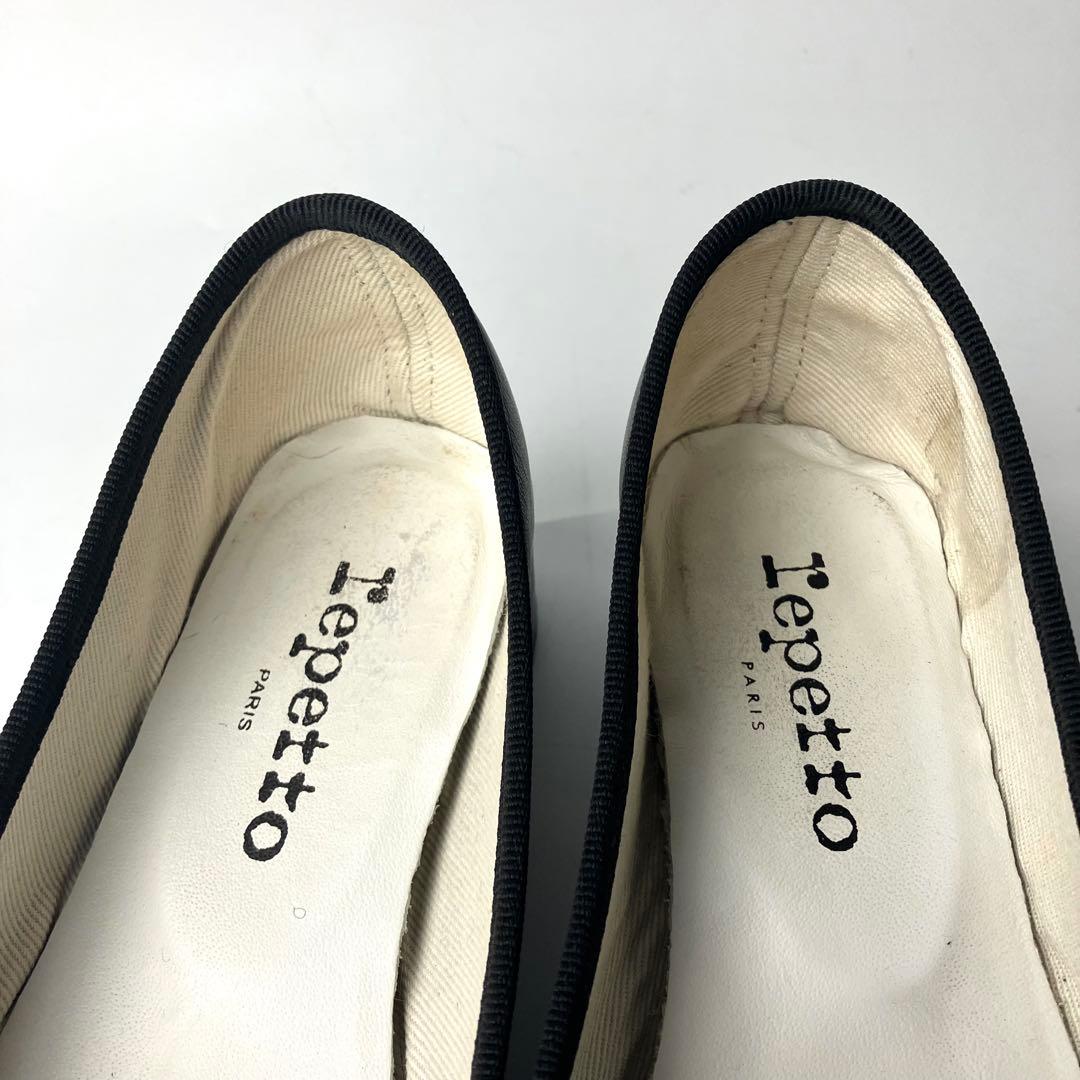 【美品】repetto カミーユ　リボン　バレエシューズ　太ヒール　黒　36