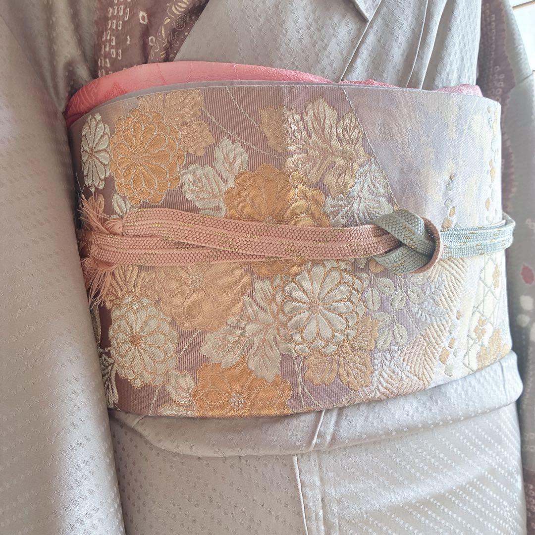 訪問着　フルセット　着物　正絹　絞り　雪輪　淡い　入学式　お祝い　N4