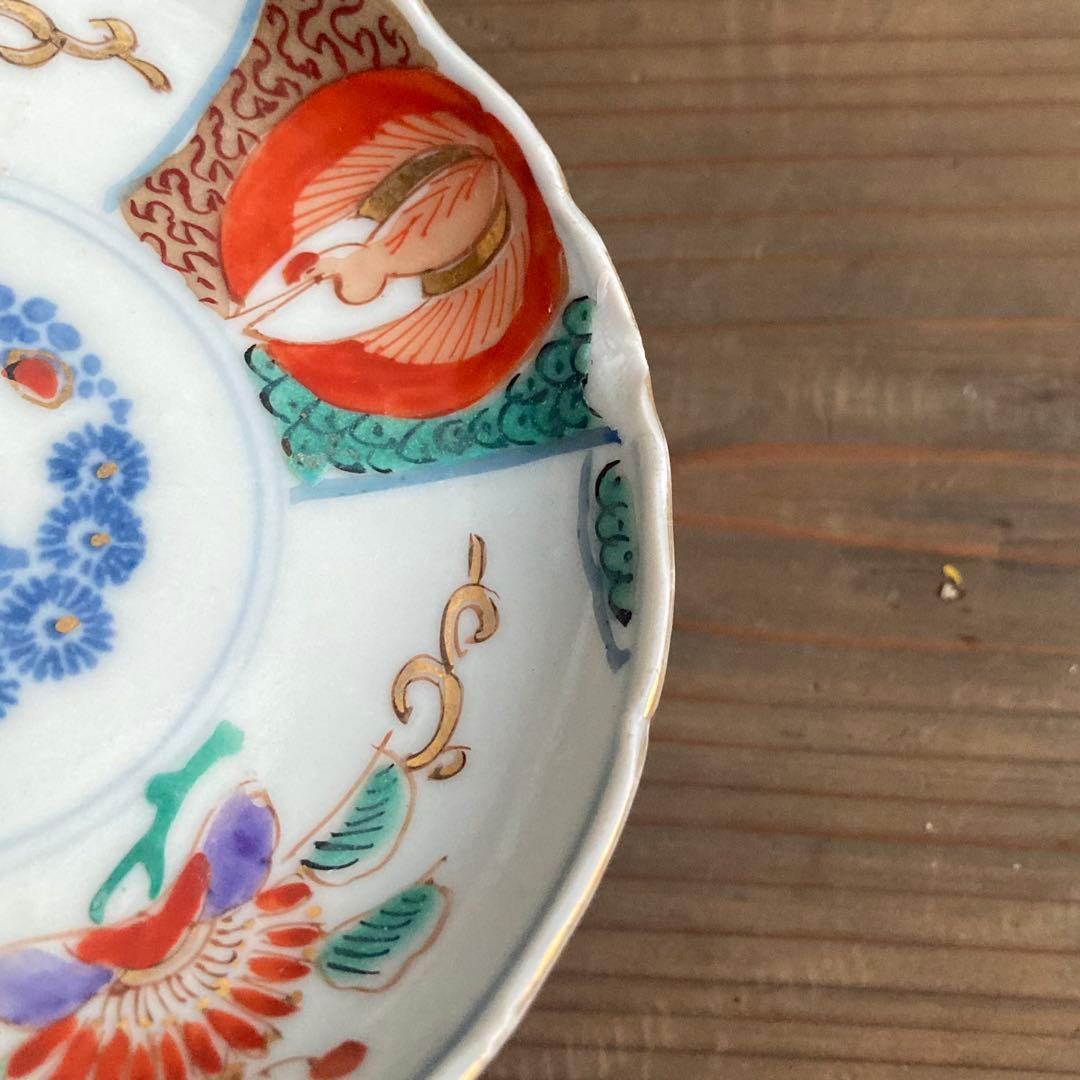 金彩赤絵鶴唐花皿　伊万里焼や青郊窯、大聖寺伊万里、古伊万里や九谷焼、龍峰窯好きに