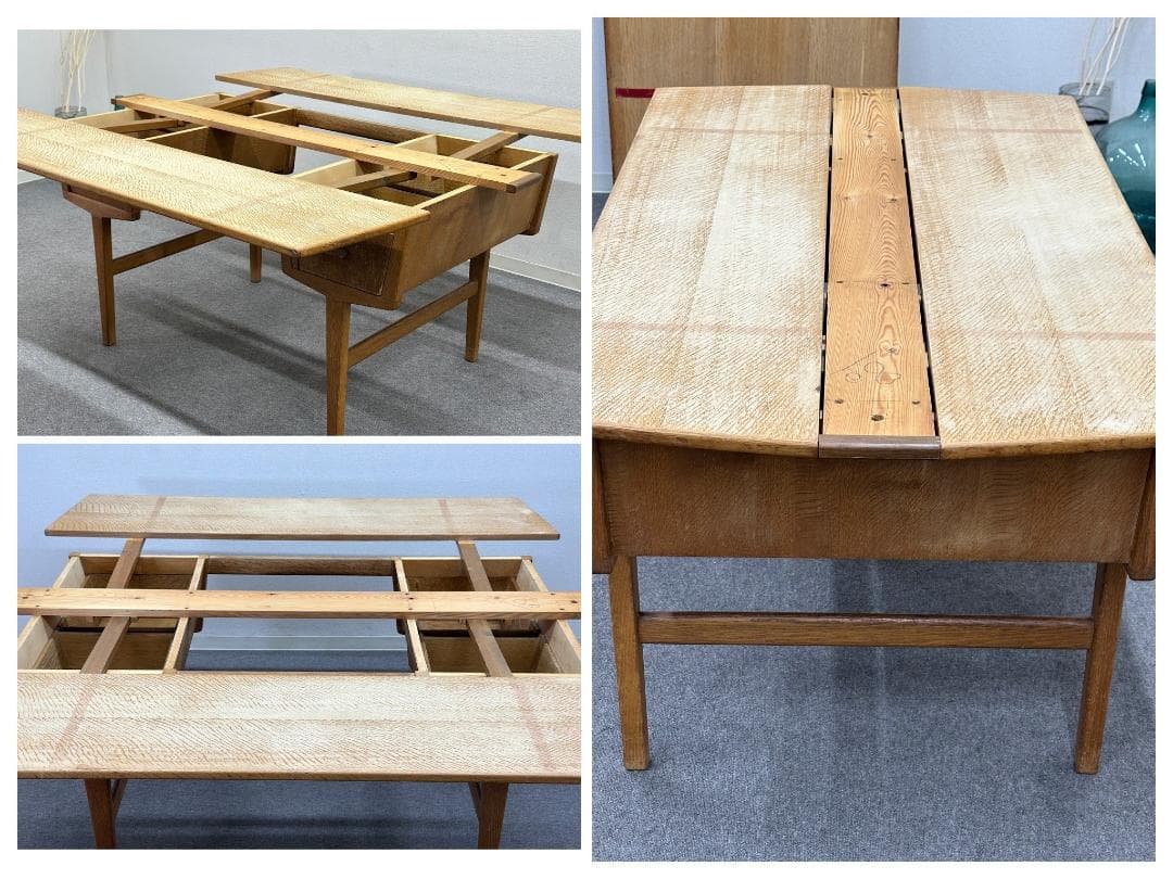 北欧ヴィンテージ　デンマーク　デスク　両面引き出し　天板拡張　ダイニングテーブル