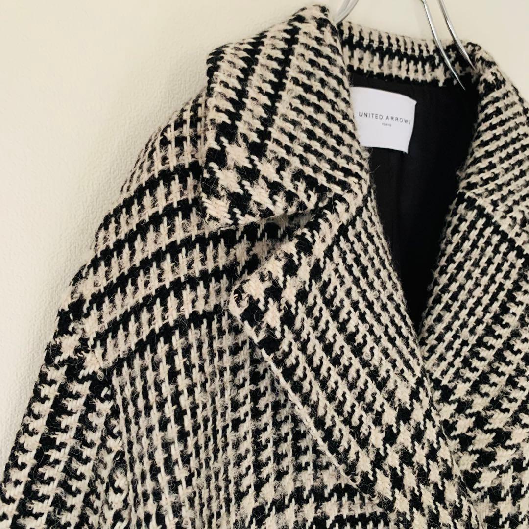 美品✨ユナイテッドアローズ ウール アルパカ チェック柄 コート 日本製 L