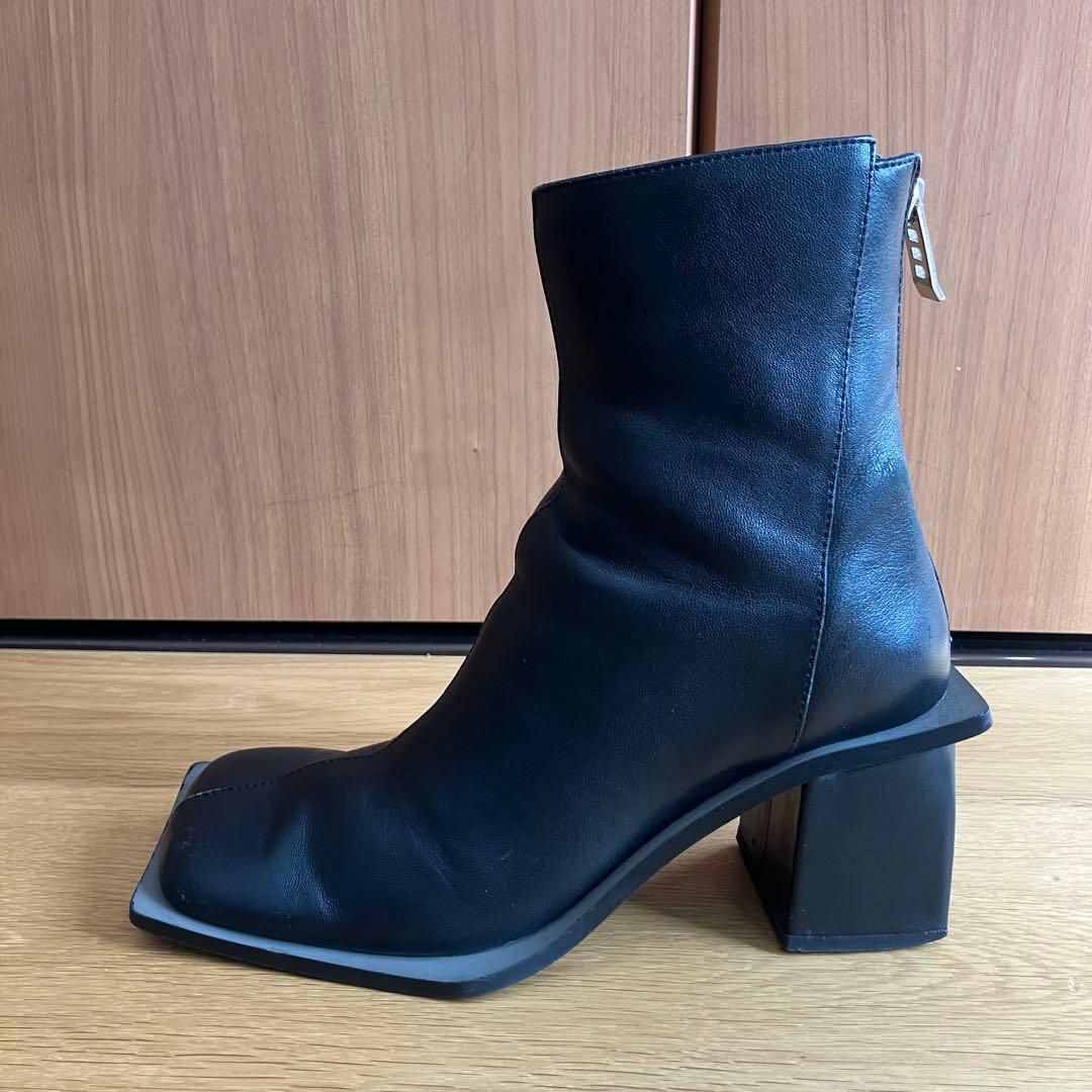 UN3Dアンスリード　ワイドスクエアショートブーツ　22.5~23.5　ブラック