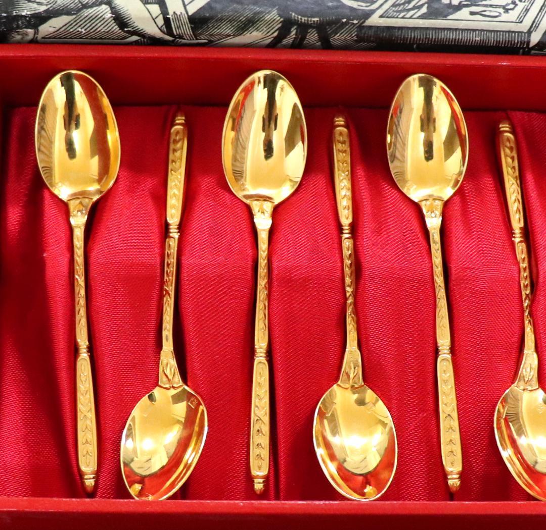 クリストフル 最高級箱付き 24金プレート ナターシャ装飾モカスプーン 12本